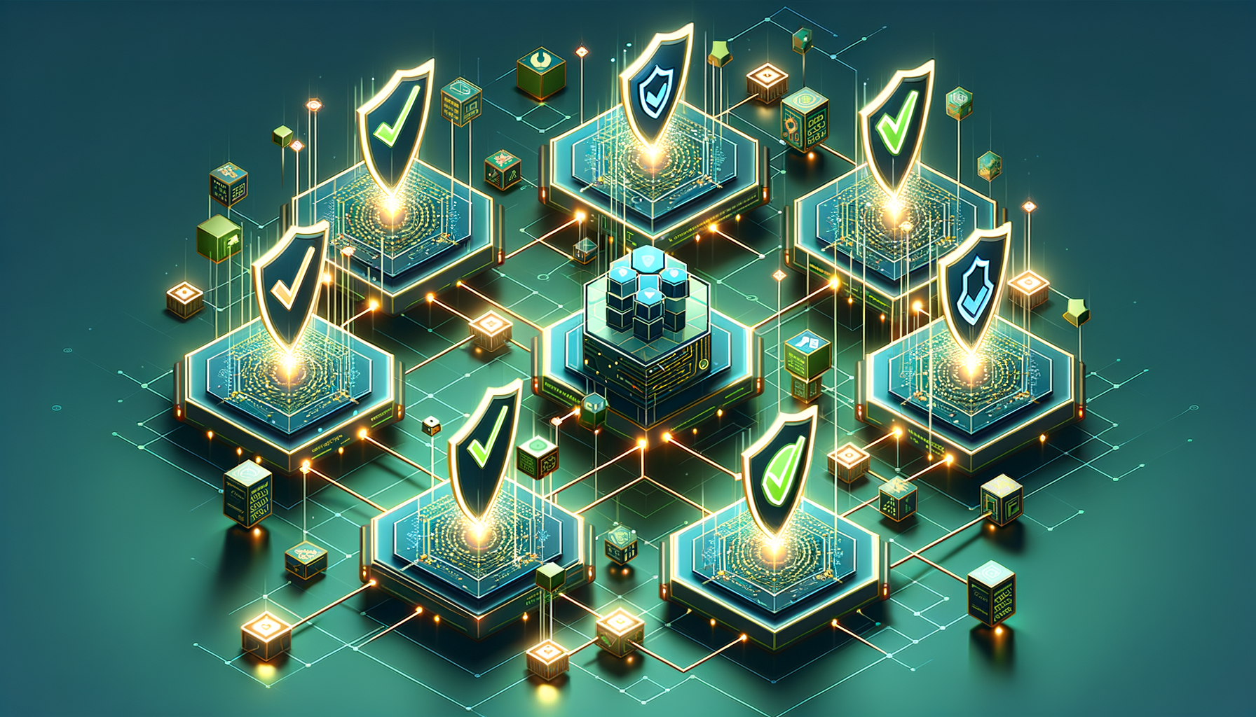 Abstract illustration of interconnected compliance frameworks forming a unified cybersecurity network