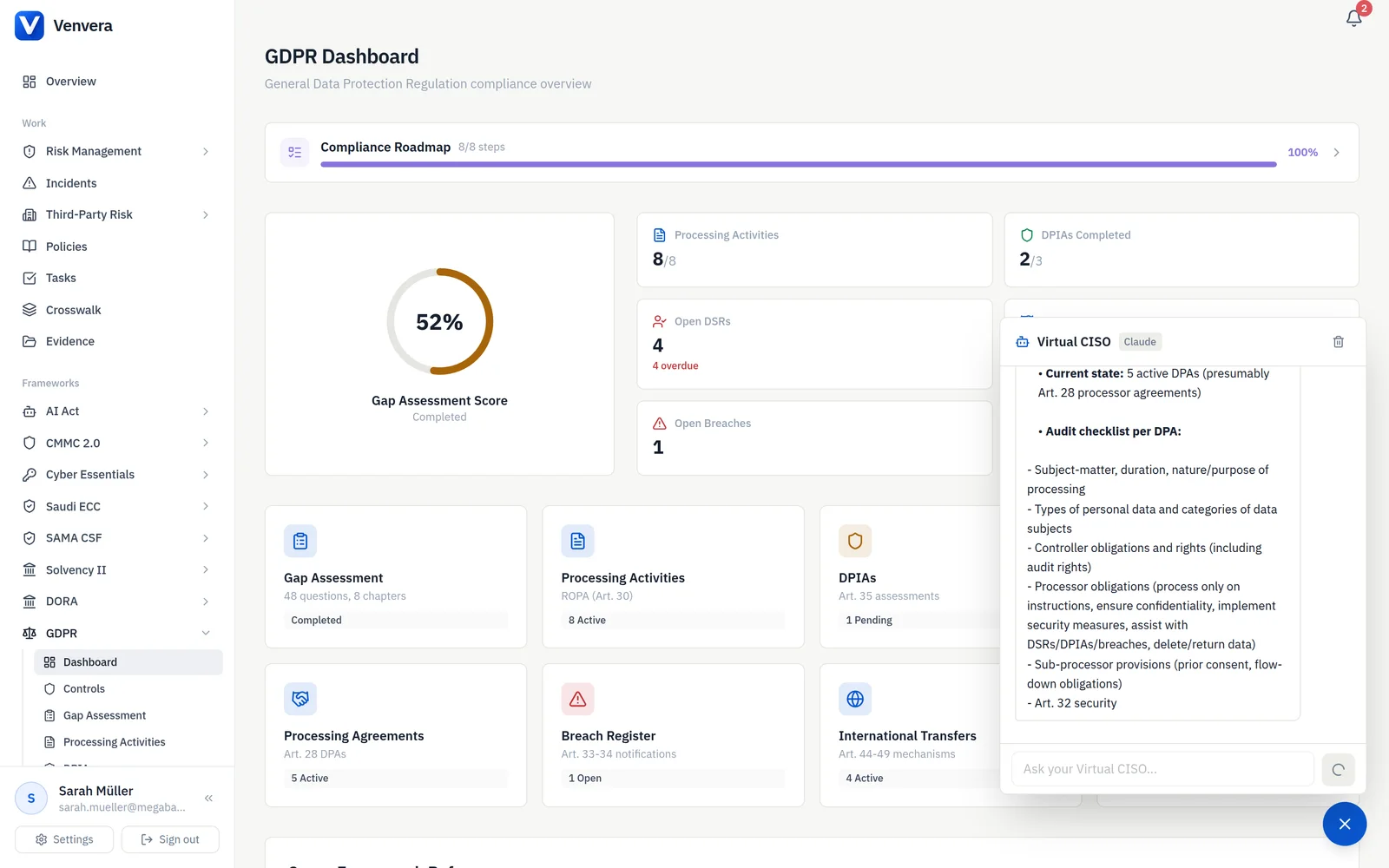 GDPR Record of Processing Activities register with Article 30 fields