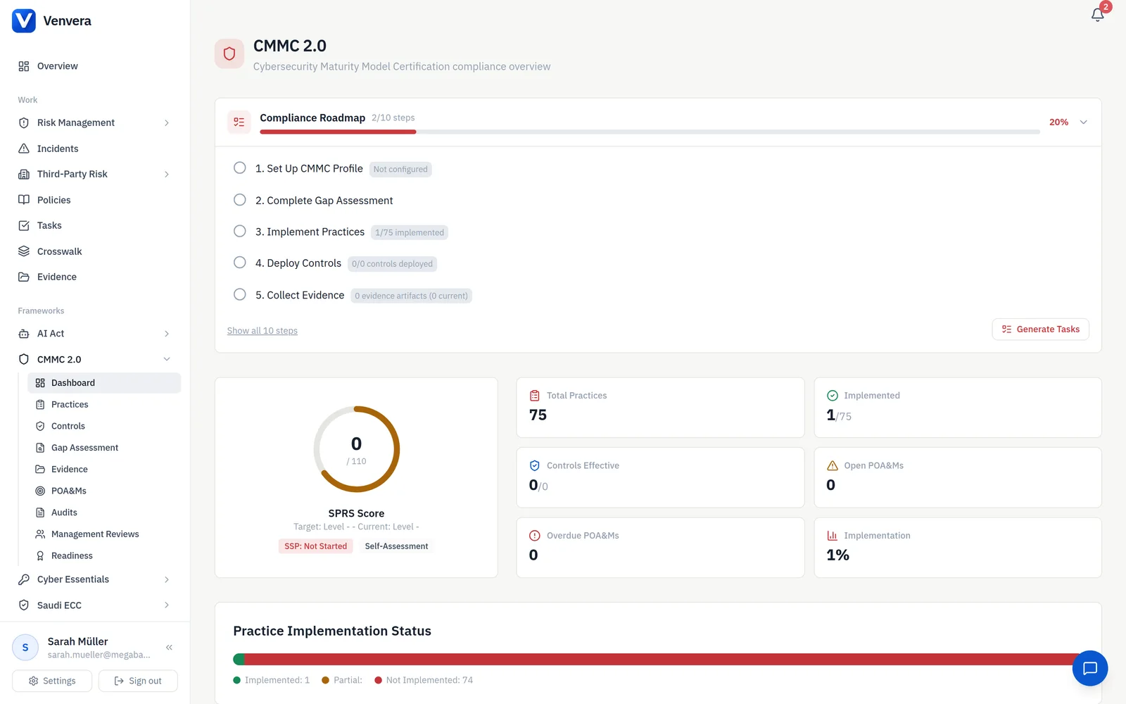 Venvera CMMC dashboard