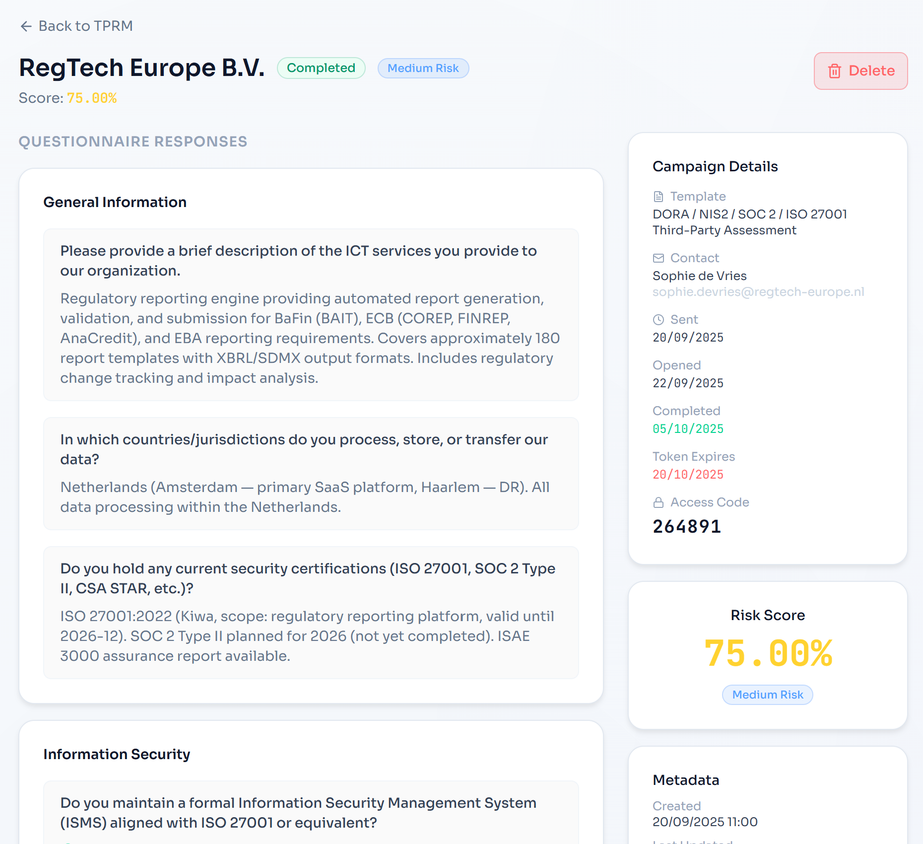 third party risk management questionnaire saas venvera